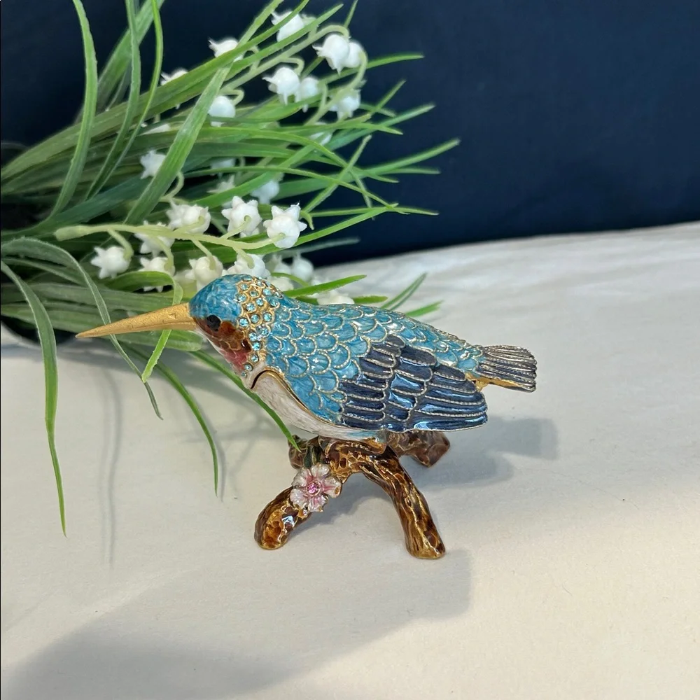 Jeweled Peacock Ring Box Unique enameled Trinket box Vintage home decor